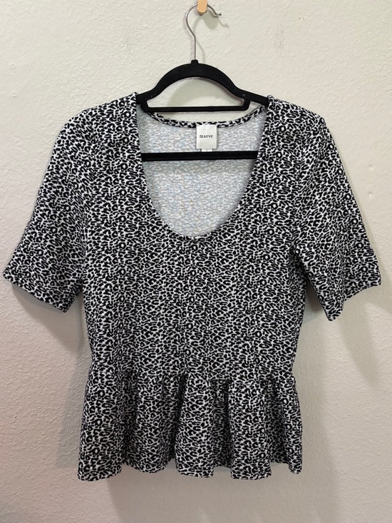 Maeve Tops - Maeve Black & White Animal Print Peplum Top Size Large